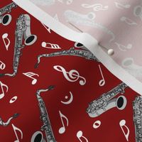 Gray Sax White Music Notes Red Background
