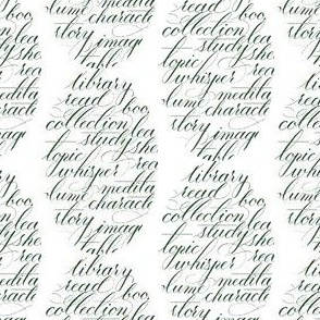 Library Themed Calligraphy Word Collage in Pine Green