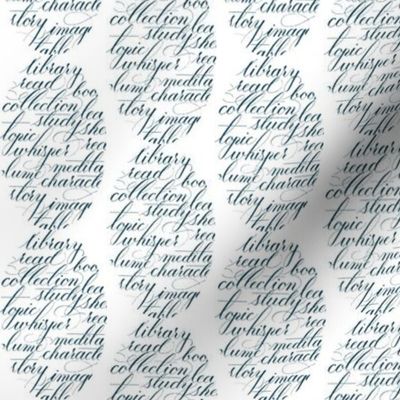 Library Themed Word Collage in Navy Hand Lettered Calligraphy