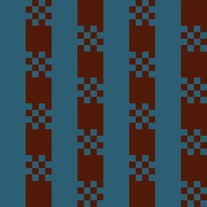 JP3 - Medium - Art Deco Checked Stripes in  Aquamarine and Rust Brown