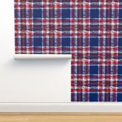 red white and blue plaid blue worn