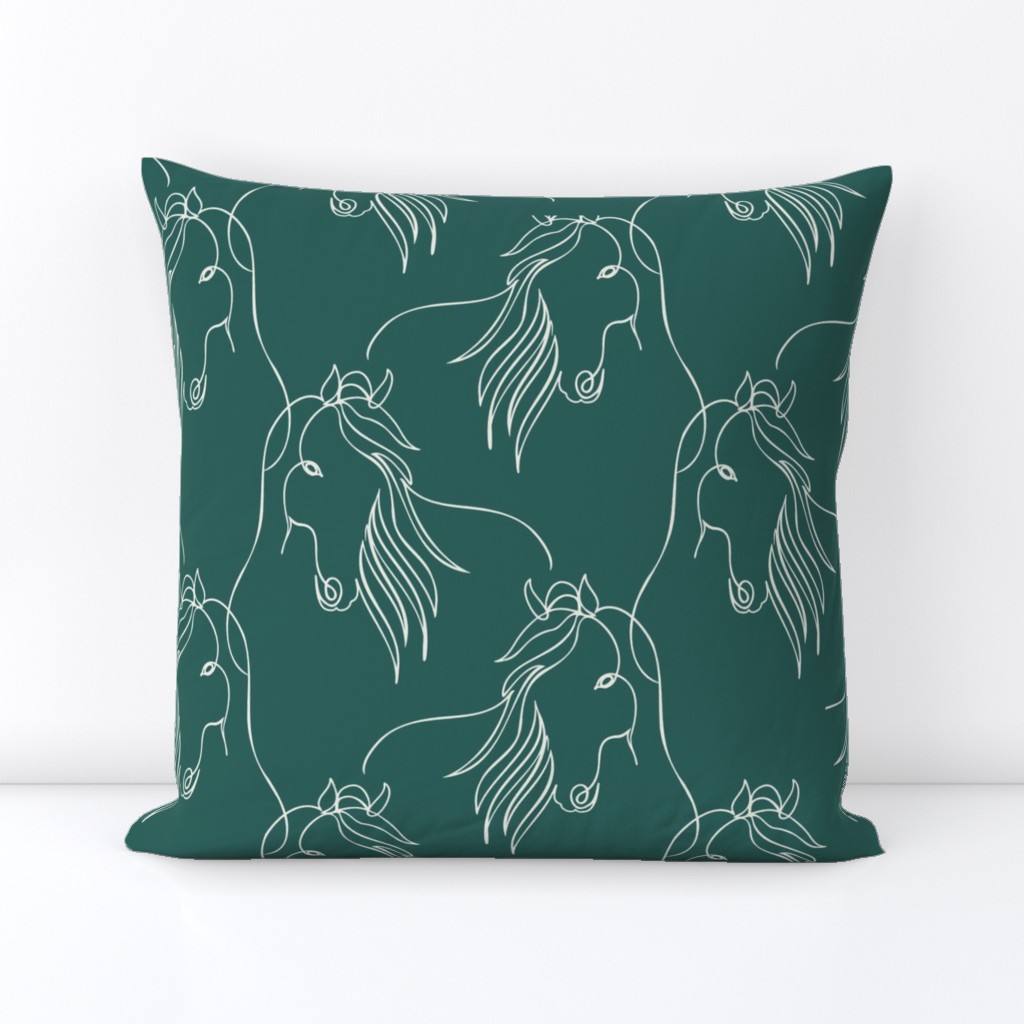 Horse Continuous Line Art Green