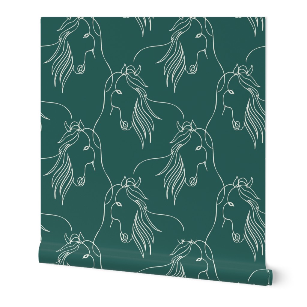 Horse Continuous Line Art Green