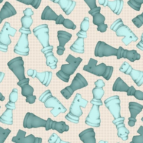 Once a Pawn a Chess Game - mint and pale teal green on neutral tan 