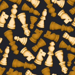 Once a Pawn a Chess Game - dark burnt mustard orange, yellow and cream on black