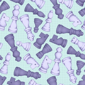 Once a Pawn a Chess Game - lilac and purple on pale sage green