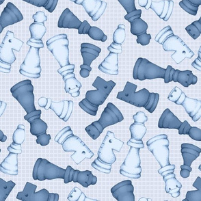 Once a Pawn a Chess Game - pale and steel blues on pastel slate blue