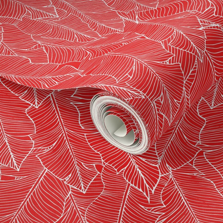 Banana Leaves Line Art - Red and White