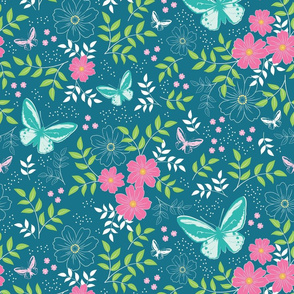 Floral Butterflies tropical colours - large scale