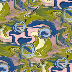 trippy microscopic primordial soup abstract camo khaki, large scale, light & dark blue yellow pink green lime chartreuse