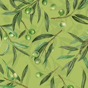 Olive branches watercolor on yellow-green