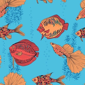 Fishes on blue