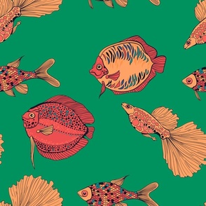 Fishes on green