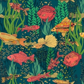 Fish garden on dark blue