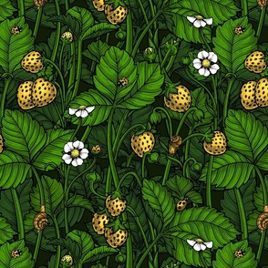 Wild strawberries, yellow and green