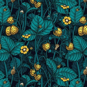 Wild strawberries, yellow and blue 