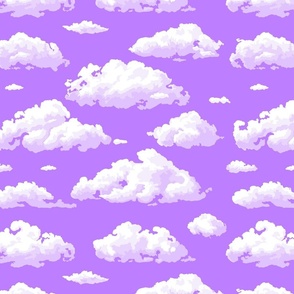 Violet sky with fluffy white clouds