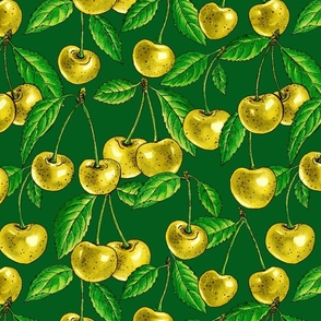 Yellow cherries on green