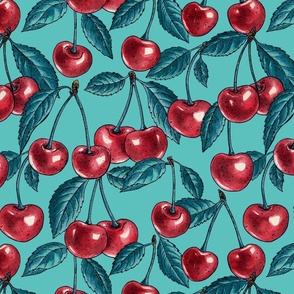 Red cherries on blue