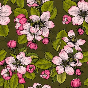 Apple blossom on dark green