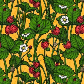 Wild strawberries on yellow