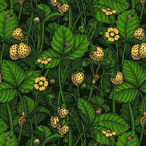 Wild strawberries, yellow and green