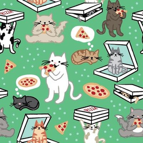 Cat Pizza Party on Green - Medium Scale