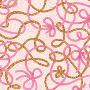 Tangled Holiday Ribbons (pink-gold-almond) 10"