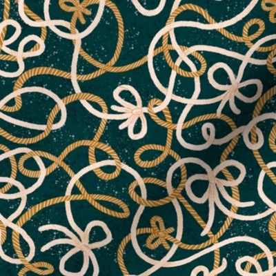 Tangled Holiday Ribbons (gold-almond-teal) 9"