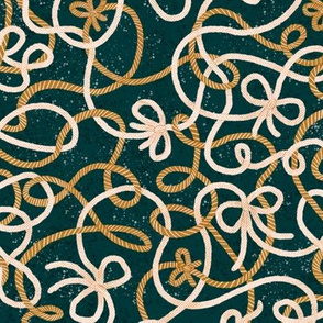 Tangled Holiday Ribbons (gold-almond-teal) 9"