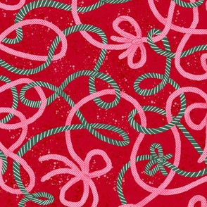 Tangled Holiday Ribbons (pink-teal-red) 12"