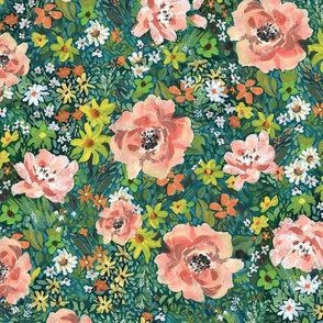 Small Blush Floral on teal, greens
