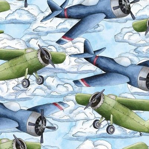 Vintage Blue and Green Airplanes