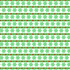 Snowflakes and Diamonds - Red, Green on White 