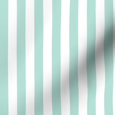 Pastel Mint Awning Stripe Pattern Vertical in White