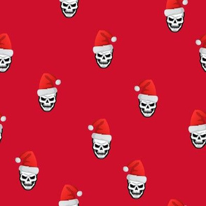 Santa Skulls  Christmas Red Background