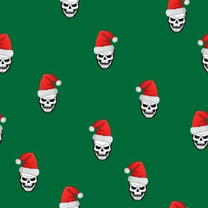 Santa Skulls Christmas Green Background