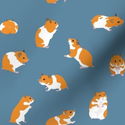 Golden Hamsters on Petrol Blue - medium scale 