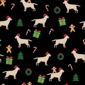  Yellow Labrador retriever dog Christmas Black Background