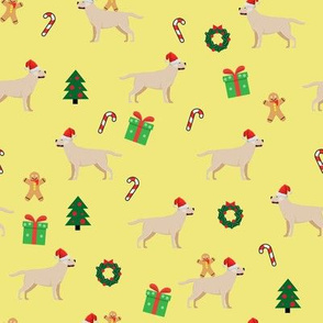 Labrador Retriever Christmas Yellow Background