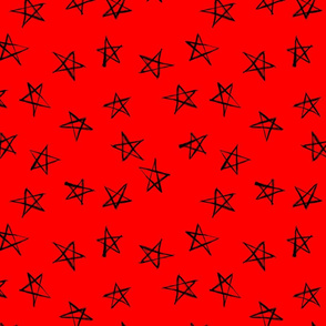 ditsy scribble stars black on red