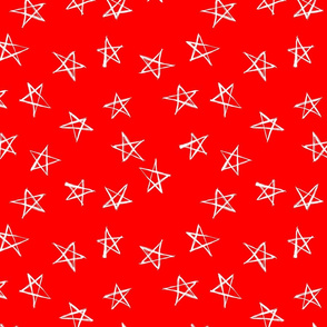 ditsy scribble stars on red