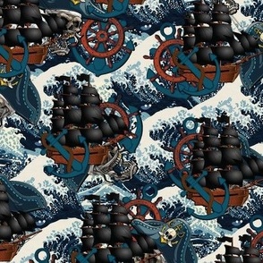 Dark Pirate Ships and Skulls
