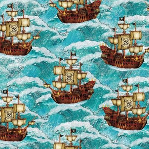 Pirate Ships on The Ocean Waves
