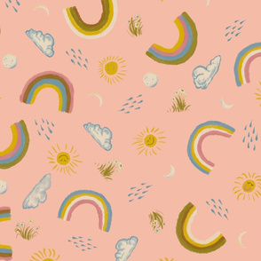 Chalk Rainbows and Sky - pastel pink