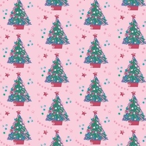 Vintage Christmas Trees on Pink2
