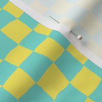 Roller Rink Checkerboard - Yellow and Aqua 