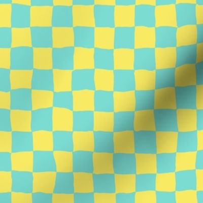 Roller Rink Checkerboard - Yellow and Aqua 