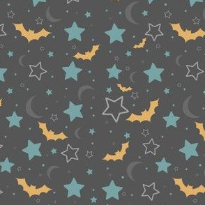 Blue, Orange and Grey Bats, Moon and Stars Halloween