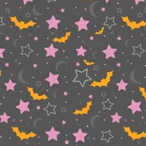 Pink, Orange and Grey Bats, Moons and Stars Halloween 